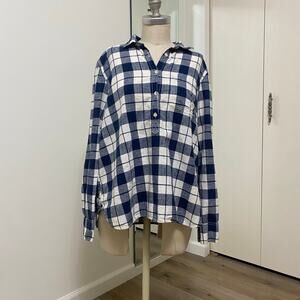 J.Crew Women's Plaid Blue Women Long Sleeve V-Neck Blouse Large